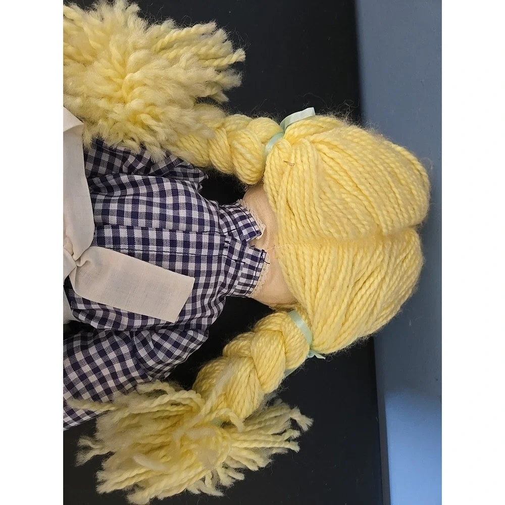 Vintage Handmade Cloth Doll‎ With Stitched Facial Features Blond Hair Apron